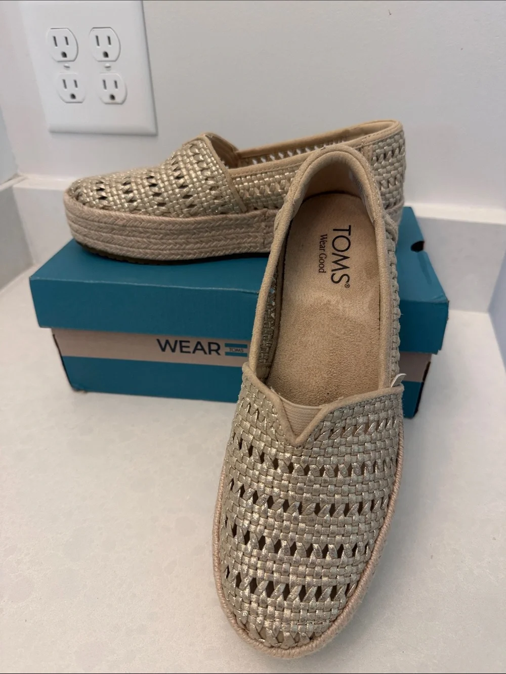 TOMS Woven Espadrille Slip-On in Natural Beige